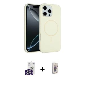 ieg™ iPhone 16 Pro Max Kılıf Yankı Form Serisi - Siyah Bilvis 3D Cam Ekran Koruyucu + Bilvis Titan Kamera Lens - TMGI