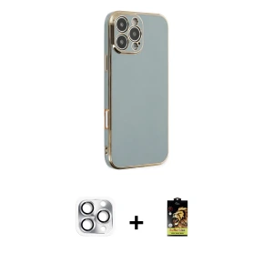 ieg™ iPhone 16 Pro Max Kılıf Yankı Serisi - Siyah Buffer Cam Ekran Koruyucu + Pers Alüminyum Kamera Lens - GS