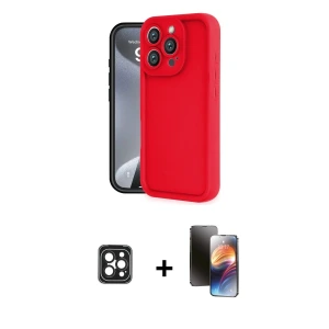 ieg™ iPhone 16 Pro Max Kılıf Yankı Yansıma Özel Seri - Siyah 3D Antistatik Mat Seramik Nano Ekran Koruyucu + PVD Metal Kamera Lens - SH