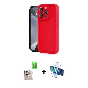 ieg™ iPhone 16 Pro Max Kılıf Yankı Yansıma Özel Seri - Siyah 3D Antistatik Seramik Nano Ekran Koruyucu + Raze Metal Kamera Lens - NLGY