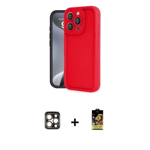 ieg™ iPhone 16 Pro Max Kılıf Yankı Yansıma Özel Seri - Siyah Buffer Cam Ekran Koruyucu + PVD Metal Kamera Lens - GD