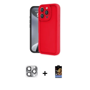 ieg™ iPhone 16 Pro Max Kılıf Yankı Yansıma Özel Seri - Siyah Buffer Hayalet Cam Ekran Koruyucu + Pers Alüminyum Kamera Lens - GI