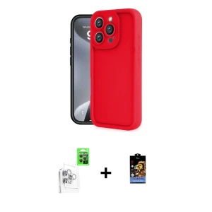 ieg™ iPhone 16 Pro Max Kılıf Yankı Yansıma Özel Seri - Siyah Buffer Hayalet Cam Ekran Koruyucu + Raze Metal Kamera Lens - BZ