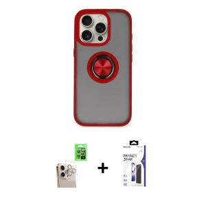 ieg™ iPhone 16 Pro Max Kılıf Yörünge Çizgi - Siyah Bilvis 3X AR Hayalet Cam Ekran Koruyucu + Raze Metal Kamera Lens - NLGY