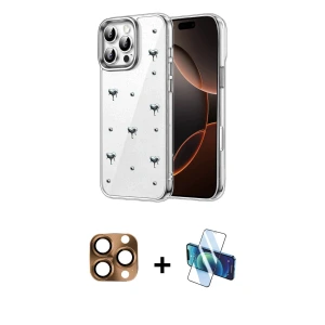 ieg™ iPhone 16 Pro Max Kılıf Yörünge Form - Siyah 3D Antistatik Seramik Nano Ekran Koruyucu + Pers Alüminyum Kamera Lens - CLTM