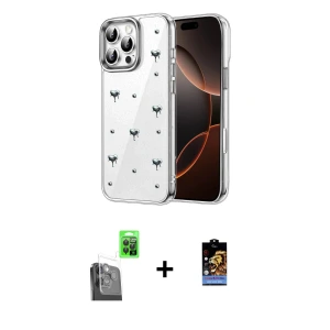 ieg™ iPhone 16 Pro Max Kılıf Yörünge Form - Siyah Buffer Hayalet Cam Ekran Koruyucu + Raze Metal Kamera Lens - SH