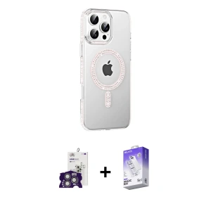 ieg™ iPhone 16 Pro Max Kılıf Yörünge Koleksiyonu - Siyah Bilvis 5in1 3D Magic Cam Ekran Koruyucu + Bilvis Titan Kamera Lens - GS
