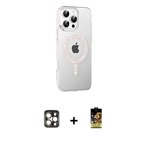 ieg™ iPhone 16 Pro Max Kılıf Yörünge Koleksiyonu - Siyah Buffer Cam Ekran Koruyucu + PVD Metal Kamera Lens - GD
