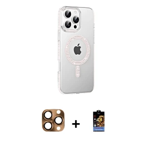 ieg™ iPhone 16 Pro Max Kılıf Yörünge Koleksiyonu - Siyah Buffer Hayalet Cam Ekran Koruyucu + Pers Alüminyum Kamera Lens - CLTM