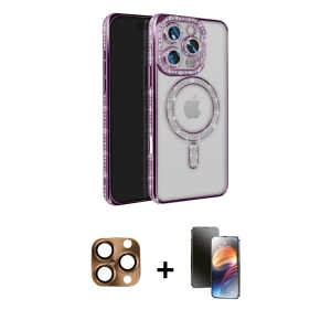 ieg™ iPhone 16 Pro Max Kılıf Zirve Doku Prime - Siyah 3D Antistatik Mat Seramik Nano Ekran Koruyucu + Pers Alüminyum Kamera Lens - CLTM
