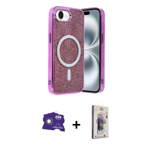 ieg™ iPhone 16E Kılıf Eksen Çizgi - Siyah Bilvis 3D Cam Ekran Koruyucu + Bilvis Titan Kamera Lens - BZ