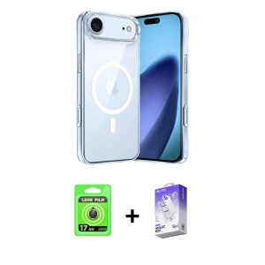 ieg™ iPhone 17 Air Kılıf Ahenk Minimal Serisi - Siyah Bilvis 5in1 3D Magic Cam Ekran Koruyucu + Raze Metal Kamera Lens - GD