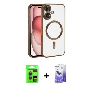 ieg™ iPhone 17 Kılıf Nova Işık Özel Seri - Siyah Bilvis 5in1 5D Magic Hayalet Cam Ekran Koruyucu + Raze Metal Kamera Lens - GI