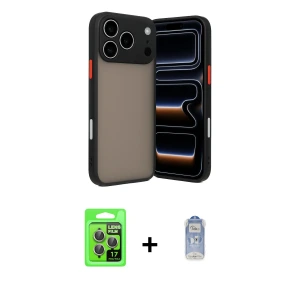 ieg™ iPhone 17 Pro Kılıf Ahenk Çizgi Serisi - Siyah Joko Magic 5D Cam + Raze Metal Kamera Lens - GI