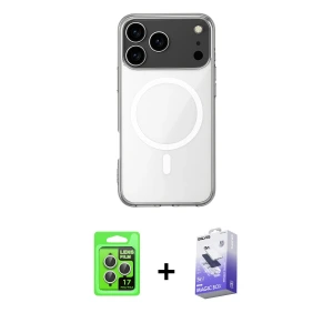 ieg™ iPhone 17 Pro Kılıf Ahenk Yansıma Prime - Siyah Bilvis 5in1 5D Magic Hayalet Cam Ekran Koruyucu + Raze Metal Kamera Lens - GS