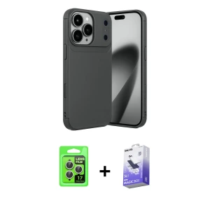 ieg™ iPhone 17 Pro Kılıf Eksen Form Prime - Siyah Bilvis 5in1 5D Magic Hayalet Cam Ekran Koruyucu + Raze Metal Kamera Lens - GS