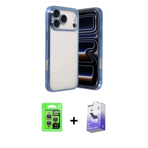 ieg™ iPhone 17 Pro Kılıf Vadi Minimal - Siyah Bilvis 5in1 5D Magic Hayalet Cam Ekran Koruyucu + Raze Metal Kamera Lens - GS