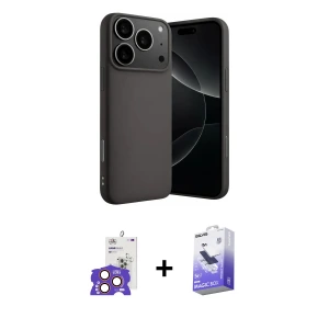 ieg™ iPhone 17 Pro Max Kılıf Ahenk Serisi - Siyah Bilvis 5in1 5D Magic Hayalet Cam Ekran Koruyucu + Bilvis Titan Kamera Lens - TU