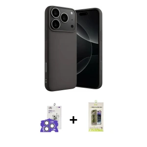 ieg™ iPhone 17 Pro Max Kılıf Ahenk Serisi - Siyah Joko Magic 5D Hayalet Cam + Bilvis Titan Kamera Lens - GS