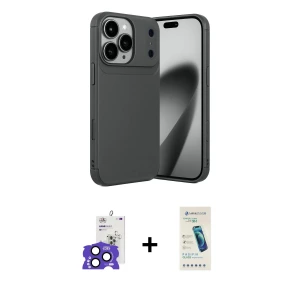 ieg™ iPhone 17 Pro Max Kılıf Eksen Form Prime - Şeffaf Pasifik Cam Ekran Koruyucu + Bilvis Titan Kamera Lens - LT