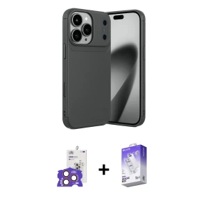 ieg™ iPhone 17 Pro Max Kılıf Eksen Form Prime - Siyah Bilvis 5in1 3D Magic Cam Ekran Koruyucu + Bilvis Titan Kamera Lens - TU