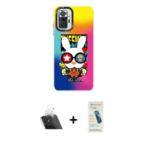 ieg™ Redmi Note 10 Pro Kılıf Siluet Çizgi Koleksiyonu - Şeffaf Pasifik Cam Ekran Koruyucu + Kamera Lens Koruma Cam - SF