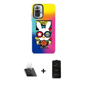 ieg™ Redmi Note 10 Pro Kılıf Siluet Çizgi Koleksiyonu - Siyah 6D Antistatik Mat Seramik Hayalet Nano Ekran Koruyucu + Kamera Lens Koruma Cam - SF