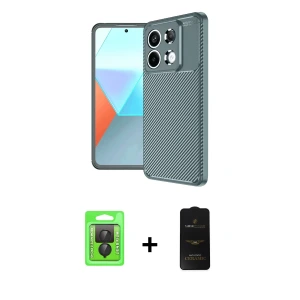 ieg™ Redmi Note 13 Pro 4G Kılıf Eksen Form Prime - Siyah 6D Antistatik Mat Seramik Hayalet Nano Ekran Koruyucu + Raze Metal Kamera Lens - SH