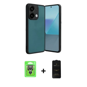ieg™ Redmi Note 13 Pro 4G Kılıf Kıvılcım Işık Serisi - Siyah 6D Antistatik Mat Seramik Hayalet Nano Ekran Koruyucu + Raze Metal Kamera Lens - GS