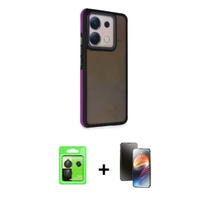 ieg™ Redmi Note 13 Pro 5G Kılıf Eksen Işık - Siyah 3D Antistatik Mat Seramik Nano Ekran Koruyucu + Raze Metal Kamera Lens - SH