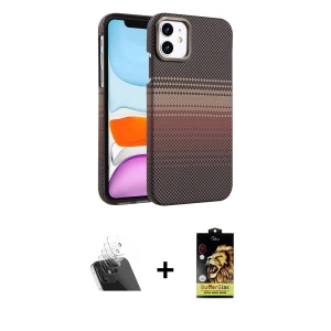 iPhone 11 Kılıf Doruk Serisi - Siyah Buffer Cam Ekran Koruyucu + Kamera Lens Koruma Cam - SF
