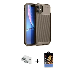 iPhone 11 Kılıf Eksen Form Prime - Siyah Buffer Hayalet Cam Ekran Koruyucu + Pers Alüminyum Kamera Lens - YL
