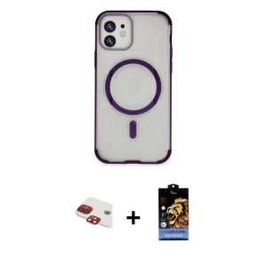 iPhone 11 Kılıf Eksen Klasik Koleksiyonu - Siyah Buffer Hayalet Cam Ekran Koruyucu + Pers Alüminyum Kamera Lens - KI