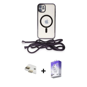 iPhone 11 Kılıf Eksen Özel Seri - Siyah Bilvis 5in1 3D Magic Cam Ekran Koruyucu + Pers Alüminyum Kamera Lens - GD