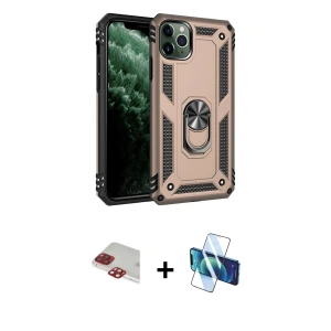 iPhone 11 Pro Max Kılıf Ahenk Klasik Koleksiyonu - Siyah 3D Antistatik Seramik Nano Ekran Koruyucu + Pers Alüminyum Kamera Lens - KI