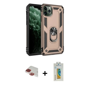 iPhone 11 Pro Max Kılıf Ahenk Klasik Koleksiyonu - Siyah Polymer Nano Ekran Koruyucu + Pers Alüminyum Kamera Lens - KI