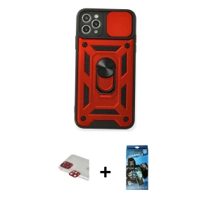 iPhone 11 Pro Max Kılıf Ahenk Klasik - Siyah 34D Izgaralı Cam + Pers Alüminyum Kamera Lens - KI