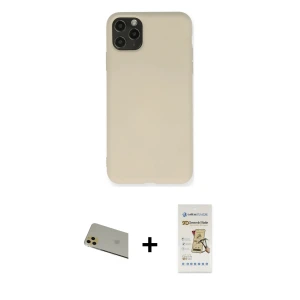 iPhone 11 Pro Max Kılıf Ahenk Serisi - Siyah Mat Seramik Nano Ekran Koruyucu + Rainbow Kamera Lens Koruma Cam - GD