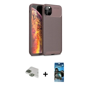 iPhone 11 Pro Max Kılıf Eksen Form Prime - Siyah 34D Izgaralı Cam + Pers Alüminyum Kamera Lens - YL