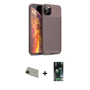 iPhone 11 Pro Max Kılıf Eksen Form Prime - Siyah 360 Mat Full Body Arka Koruyucu + Rainbow Kamera Lens Koruma Cam - YL