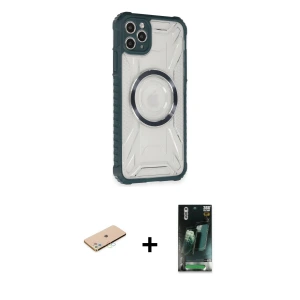 iPhone 11 Pro Max Kılıf Kutup Modern - Şeffaf 360 Full Body Arka Koruyucu + Renkli Kamera Lens Koruma Cam - MI