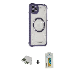 iPhone 11 Pro Max Kılıf Kutup Modern - Siyah Polymer Nano Ekran Koruyucu + Pers Alüminyum Kamera Lens - YL