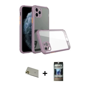 iPhone 11 Pro Max Kılıf Nova Asil Özel Seri - Siyah 34D Hayalet Izgaralı Cam + Rainbow Kamera Lens Koruma Cam - GD