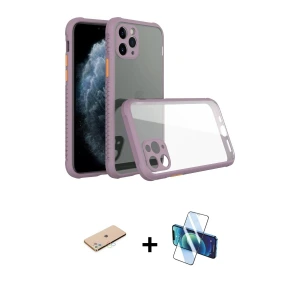 iPhone 11 Pro Max Kılıf Nova Asil Özel Seri - Siyah 3D Antistatik Cam Ekran Koruyucu + Renkli Kamera Lens Koruma Cam - MI
