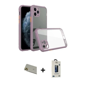 iPhone 11 Pro Max Kılıf Nova Asil Özel Seri - Siyah Bilvis Hayalet Cam Ekran Koruyucu + Rainbow Kamera Lens Koruma Cam - GD