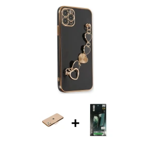 iPhone 11 Pro Max Kılıf Nova Işık Prime - Siyah 360 Mat Full Body Arka Koruyucu + Renkli Kamera Lens Koruma Cam - TU