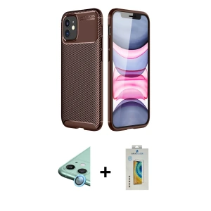 iPhone 12 Mini Kılıf Eksen Form Prime - Siyah Polymer Nano Ekran Koruyucu + Raze Metal Kamera Lens - MI