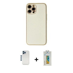 iPhone 12 Pro Kılıf Ahenk Işık - Siyah Polymer Nano Ekran Koruyucu + Shine Kamera Lens - MI