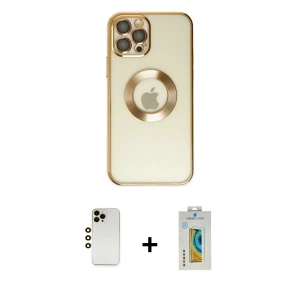 iPhone 12 Pro Kılıf Pusula Form - Siyah Polymer Nano Ekran Koruyucu + Shine Kamera Lens - GD