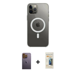 iPhone 12 Pro Max Kılıf Ahenk Yansıma Prime - Siyah 6D Mat Seramik Hayalet Nano Ekran Koruyucu + Neon Fosforlu Kamera Lens - SI